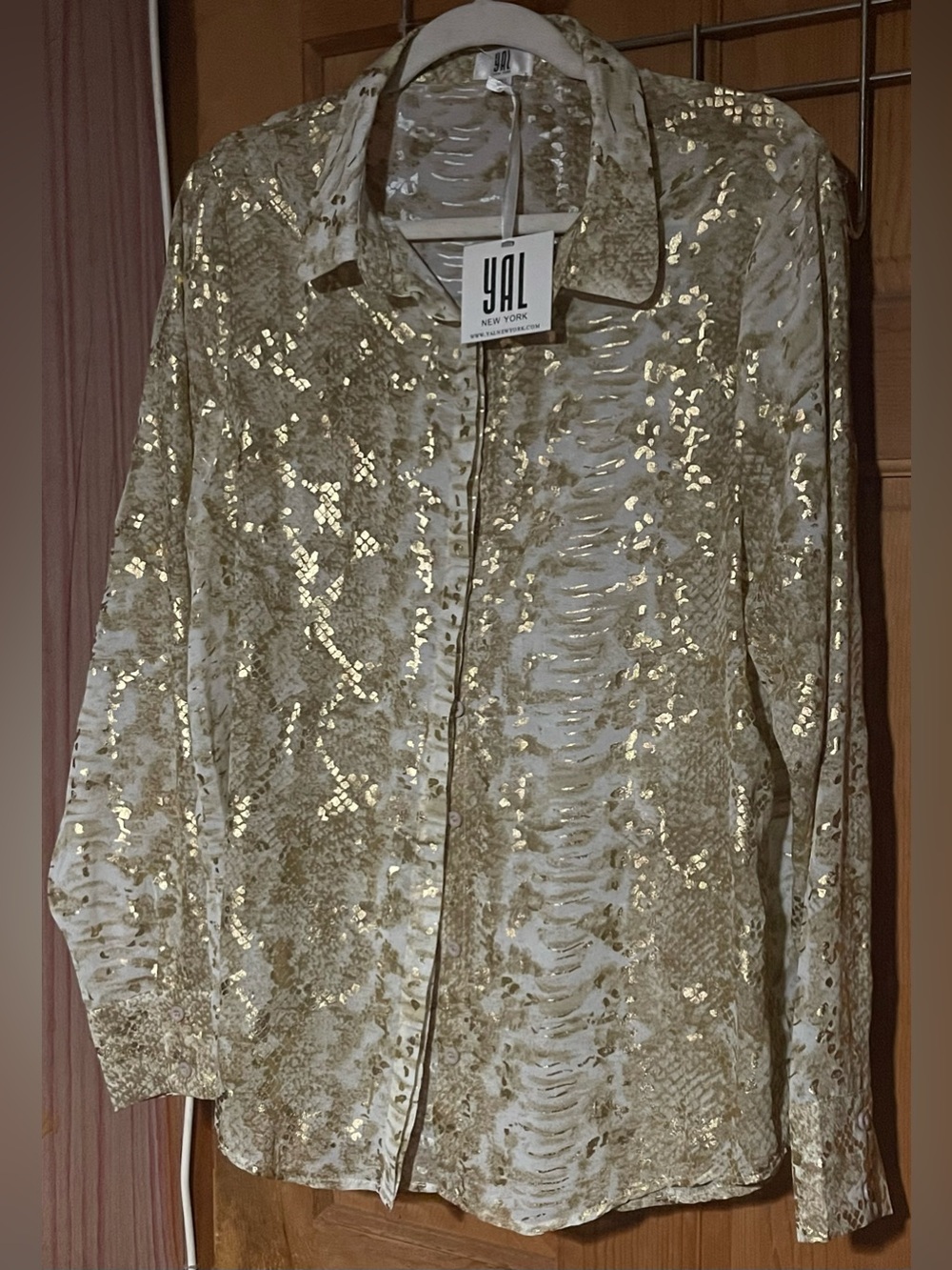 YAL New York NWT Gold Metallic Snake Print Blouse 2X